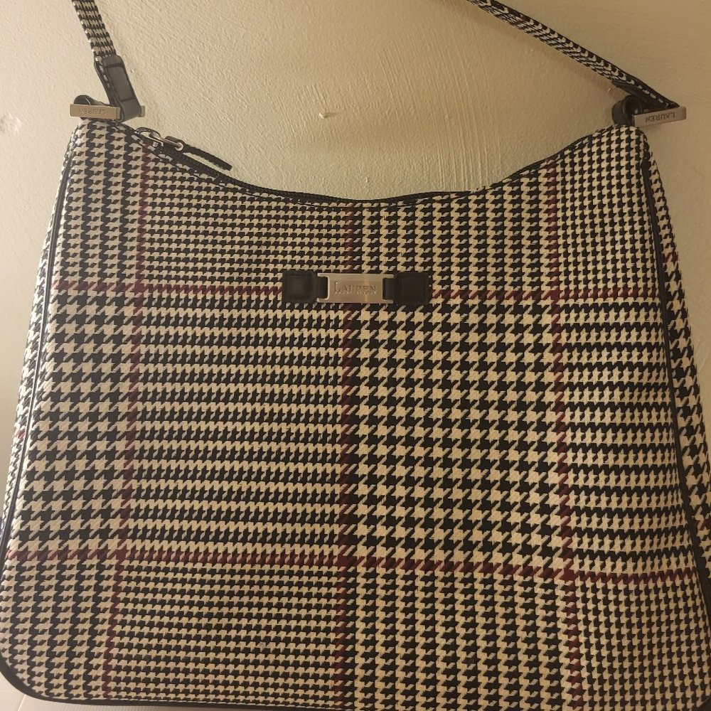 Ralph Lauren Houndstooth Plaid Shoulder Bag